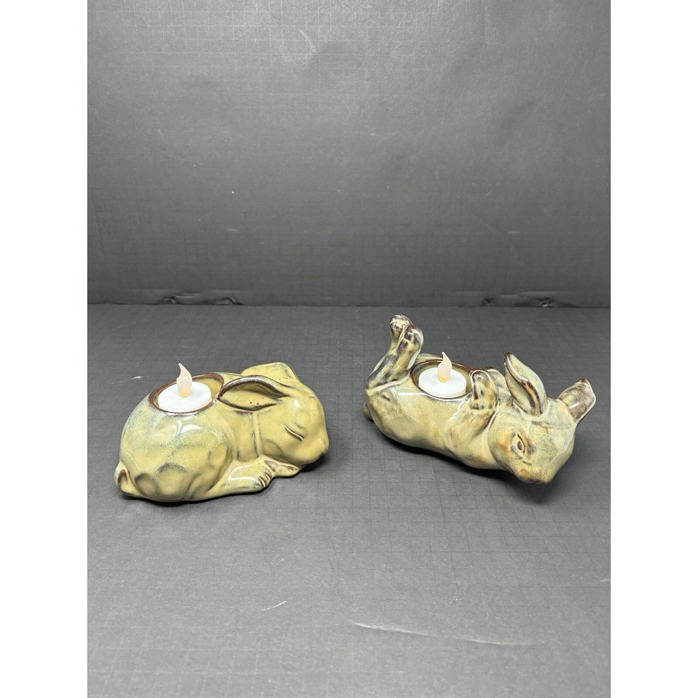 PartyLite Bunny Rabbit Terra Cotta Tea Light‎ Candle Holders Lot 2 Country Decor